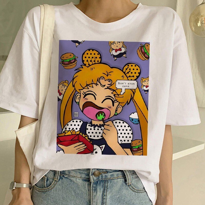 Sailor Moon Summer New Fashion T Shirt Women Harajuku Short Sleeve Fun Ulzzang T-Shirt Cute Cat Tshirt Cartoon Top Tees Female