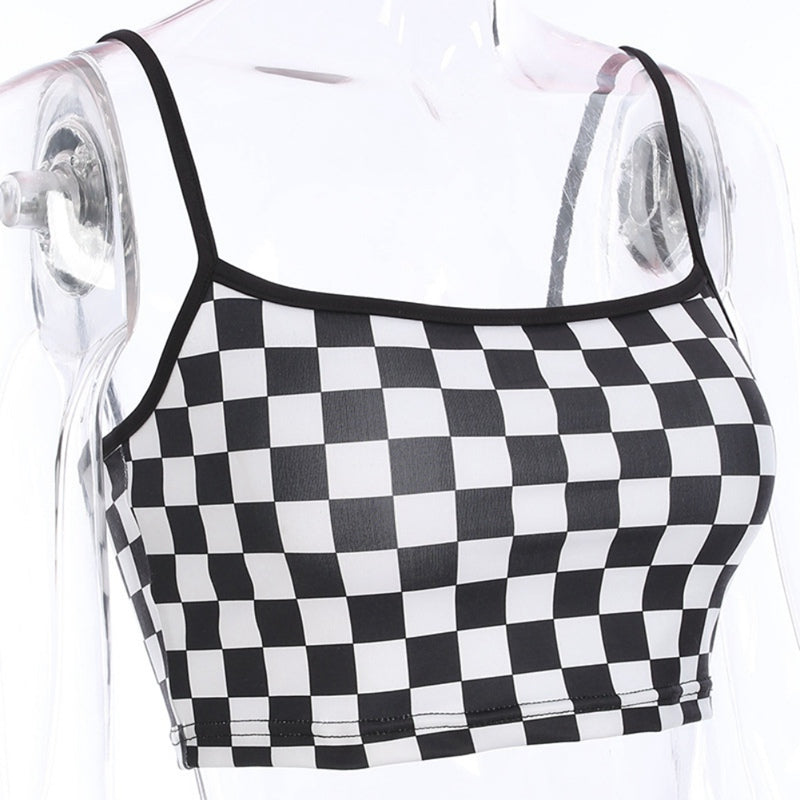 Fashion Stretch Sexy Ladies Crop Tops Women Plaid Tank Tops Slim Backless Short Vest Tops