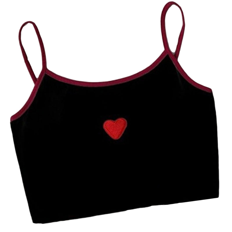 2020 Summer Women Crop Top Cropped Ladies Spaghetti Strap Elastic Camisole Sexy EMOTIONAL Heart Letter Embroidery Tank Tops