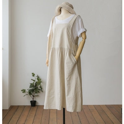 2021 New Summer Dress Ladies Dress Plus Size XL- 5XL Cotton Linen Women Tank Vestidos Sleeveless Robe Dress Pockets Clothes KE02