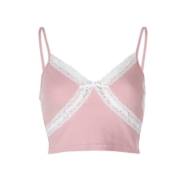 Crop Top Women Lace Cami Top Sexy Top Femme Pink Cute tops V Neck Fashion Cotton Tank Tops summer tops for women 2020 croptop