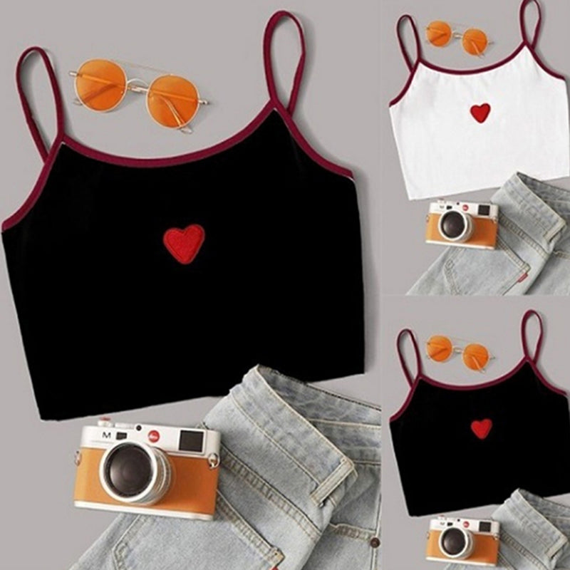 2020 Summer Women Crop Top Cropped Ladies Spaghetti Strap Elastic Camisole Sexy EMOTIONAL Heart Letter Embroidery Tank Tops