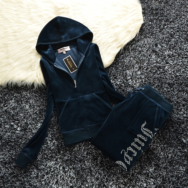 2022 Spring And Autumn Ladies Sweatshirt Velvet Zipper Hoodie Casual Fashion Sportswear Two-piece Sportswear