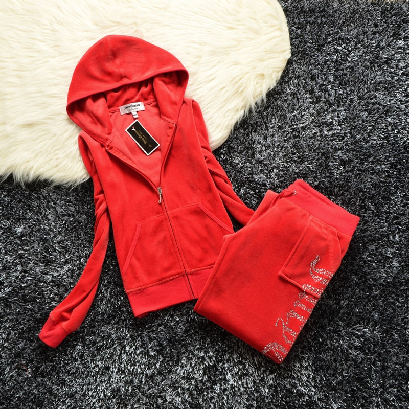 2022 Spring And Autumn Ladies Sweatshirt Velvet Zipper Hoodie Casual Fashion Sportswear Two-piece Sportswear