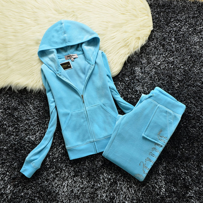 2022 Spring And Autumn Ladies Sweatshirt Velvet Zipper Hoodie Casual Fashion Sportswear Two-piece Sportswear