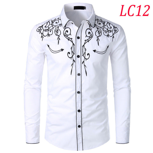 Floral Embroidery Red Tuxedo Shirt Male 2019 Brand Slim Long Sleeve Mens Dress Shirts Chemise Homme Wedding Party Shirt for Men