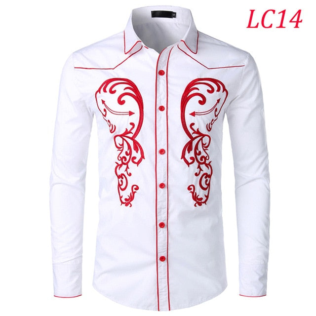 Floral Embroidery Red Tuxedo Shirt Male 2019 Brand Slim Long Sleeve Mens Dress Shirts Chemise Homme Wedding Party Shirt for Men