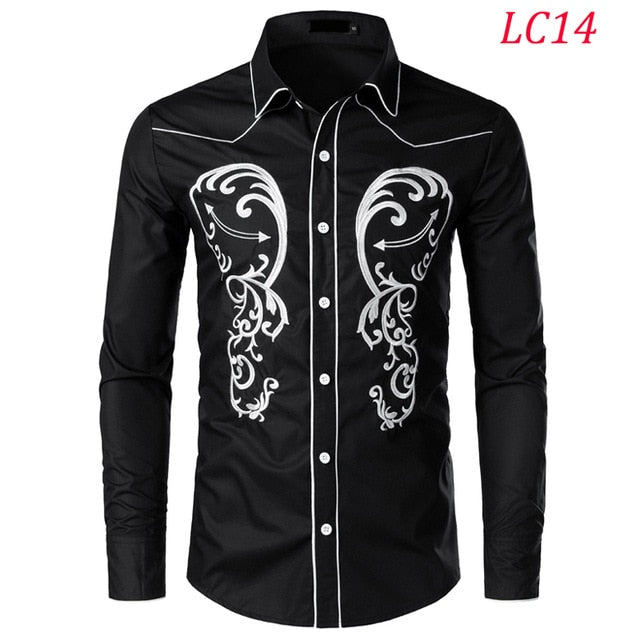 Floral Embroidery Red Tuxedo Shirt Male 2019 Brand Slim Long Sleeve Mens Dress Shirts Chemise Homme Wedding Party Shirt for Men