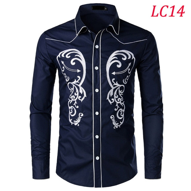 Floral Embroidery Red Tuxedo Shirt Male 2019 Brand Slim Long Sleeve Mens Dress Shirts Chemise Homme Wedding Party Shirt for Men