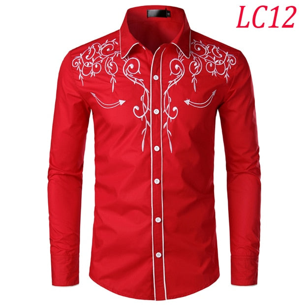 Floral Embroidery Red Tuxedo Shirt Male 2019 Brand Slim Long Sleeve Mens Dress Shirts Chemise Homme Wedding Party Shirt for Men