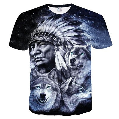 2019 Men's New Summer Personalized T-Shirt Wolf Print T-Shirt 3D Men's T-Shirt Novelty Animal Tops T-Shirt Men's Short Sleeve