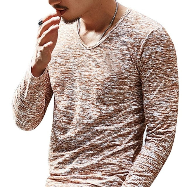 2019  Men Casual T Shirts Long Sleeve  Tops Tees Shirt Mens Clothing Fashion V Neck Tshirt Undetshirts 3XL Oversized