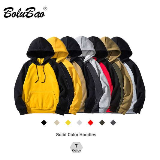 BOLUBAO Brand Streetwear Patchwork Hoodie Men Hip Hop Hooded Solid Slim Fit Casual Hoody Mens Hoodies Sweatshirts EU Size