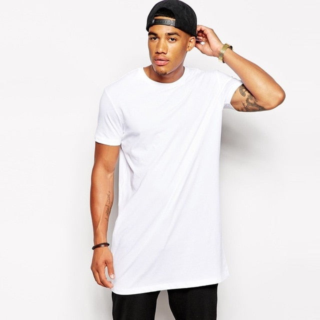 2019 Brand Men's Cotton Clothing White Long T Shirt Hip Hop Men T-Shirt Extra Long Length Man Tops Tee Long Line Tshirt For Male