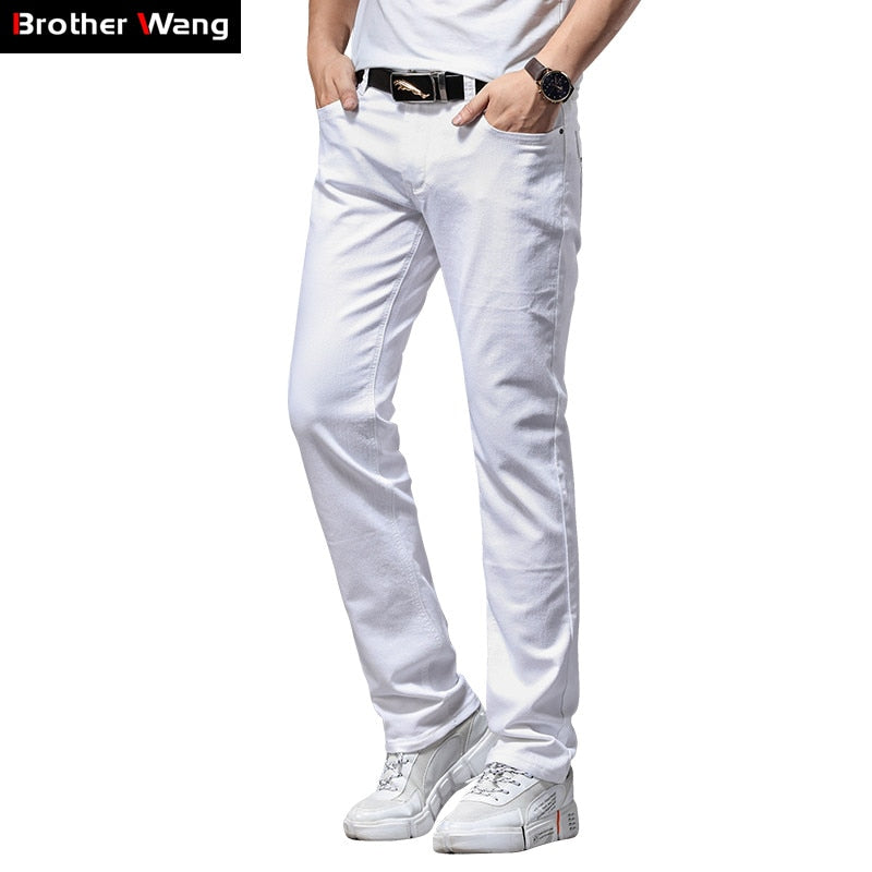 2019 New Men's White Jeans Fashion Casual Classic Style Elastic Slim Fit Cowboy Trousers Male Brand Pants