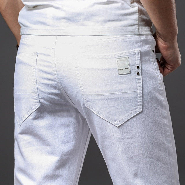 2019 New Men's White Jeans Fashion Casual Classic Style Elastic Slim Fit Cowboy Trousers Male Brand Pants