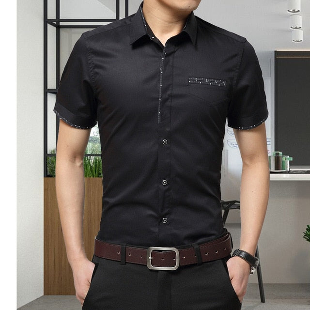 2019 Summer New Men's Shirt Brand Luxury Men Cotton Short Sleeves Dress Shirt Turn-down Collar Cardigan Shirt Men Clothes