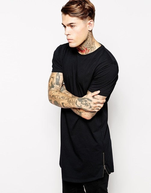 MRMT Mens Long Cotton T Shirt 2019 Longline Hip Hop Extra Long Black Zipper T-Shirts Men Tee Tops Man Shirt For Male Tshirt