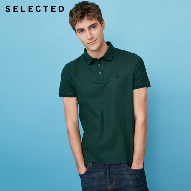 SELECTED Men Poloshirt 100% Cotton Embroidered Casual Short-sleeve Lapel Threaded Cuff Shirt S|41823Z525