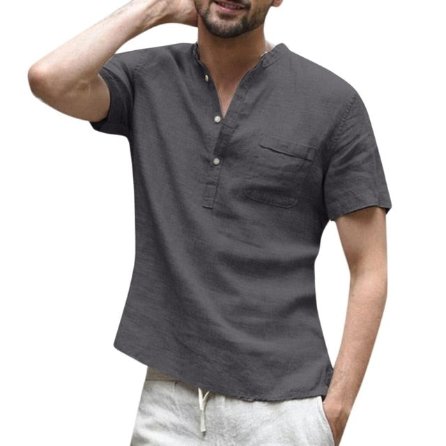 Casual Short sleeve Shirt men Men's shirt Camisa Baggy Cotton Linen Solid Button Male Blouse Tops Streetwear Camisa masculina