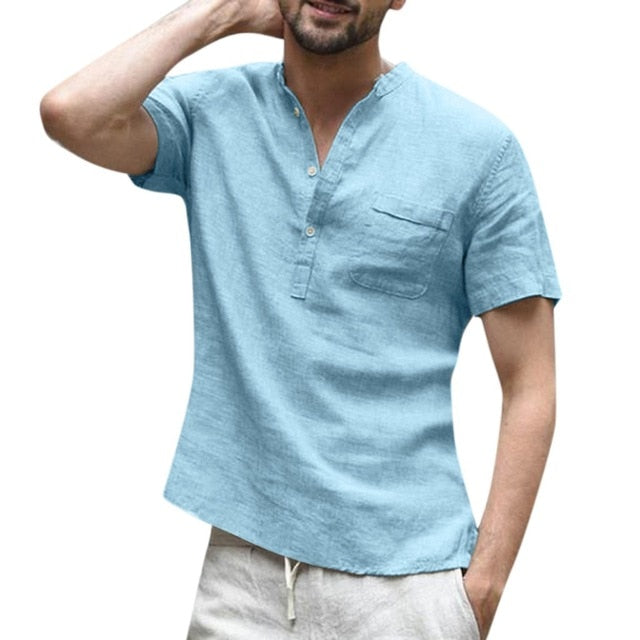 Casual Short sleeve Shirt men Men's shirt Camisa Baggy Cotton Linen Solid Button Male Blouse Tops Streetwear Camisa masculina