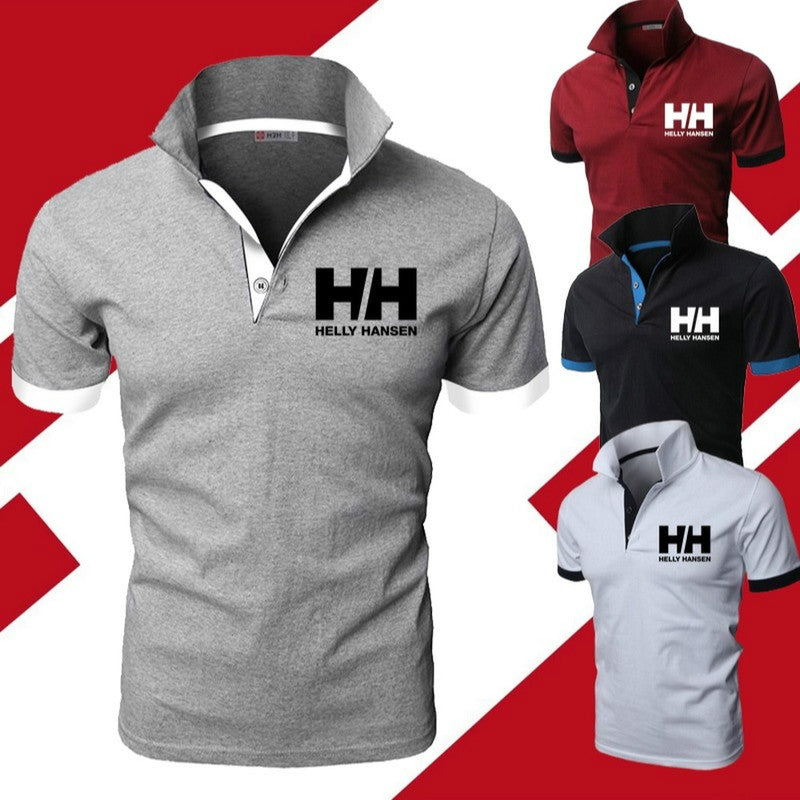 Men Summer Fashion Helly Hansen Cotton  Lapel Collar Slim Fit  T Shirts Casual  tshirt  Turn-down Collar  funny t shirts