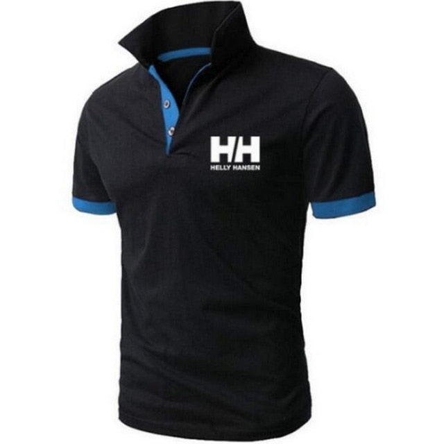 Men Summer Fashion Helly Hansen Cotton  Lapel Collar Slim Fit  T Shirts Casual  tshirt  Turn-down Collar  funny t shirts