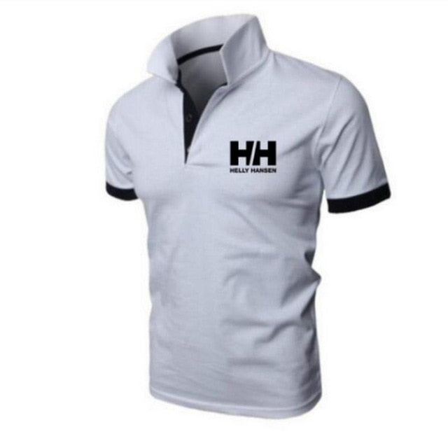 Men Summer Fashion Helly Hansen Cotton  Lapel Collar Slim Fit  T Shirts Casual  tshirt  Turn-down Collar  funny t shirts