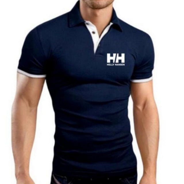 Men Summer Fashion Helly Hansen Cotton  Lapel Collar Slim Fit  T Shirts Casual  tshirt  Turn-down Collar  funny t shirts