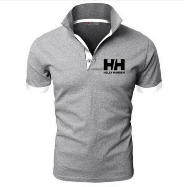 Men Summer Fashion Helly Hansen Cotton  Lapel Collar Slim Fit  T Shirts Casual  tshirt  Turn-down Collar  funny t shirts