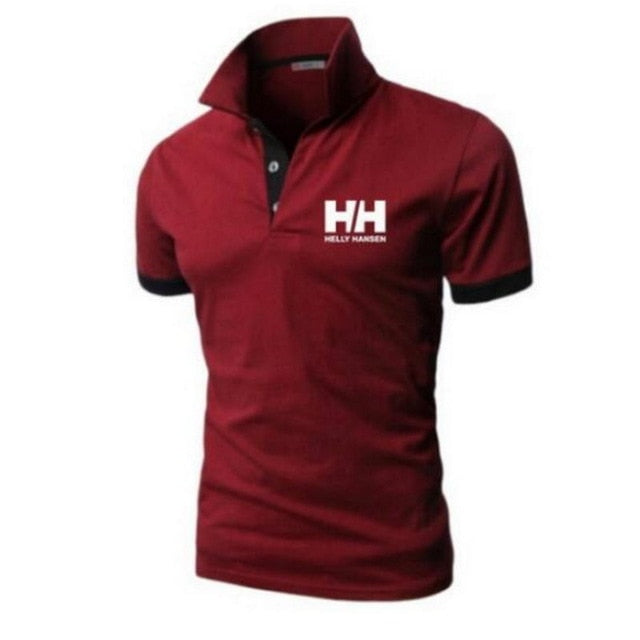 Men Summer Fashion Helly Hansen Cotton  Lapel Collar Slim Fit  T Shirts Casual  tshirt  Turn-down Collar  funny t shirts