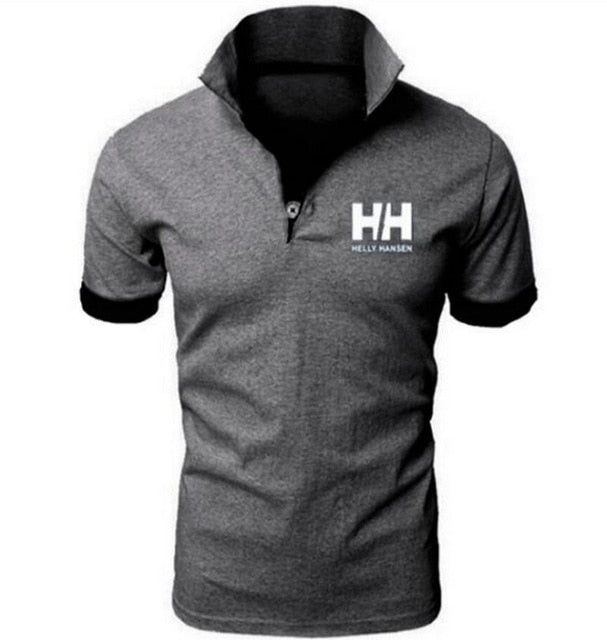 Men Summer Fashion Helly Hansen Cotton  Lapel Collar Slim Fit  T Shirts Casual  tshirt  Turn-down Collar  funny t shirts