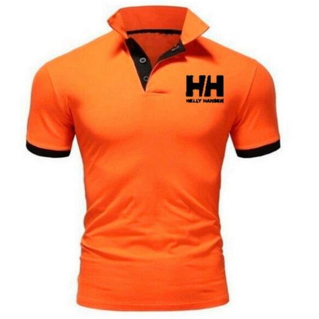 Men Summer Fashion Helly Hansen Cotton  Lapel Collar Slim Fit  T Shirts Casual  tshirt  Turn-down Collar  funny t shirts