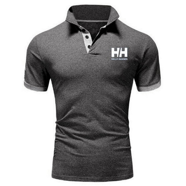 Men Summer Fashion Helly Hansen Cotton  Lapel Collar Slim Fit  T Shirts Casual  tshirt  Turn-down Collar  funny t shirts