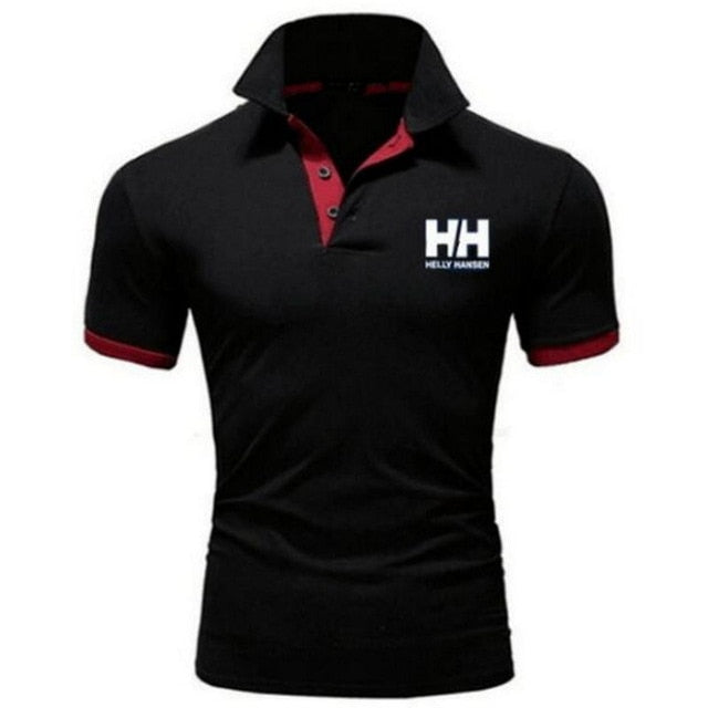 Men Summer Fashion Helly Hansen Cotton  Lapel Collar Slim Fit  T Shirts Casual  tshirt  Turn-down Collar  funny t shirts