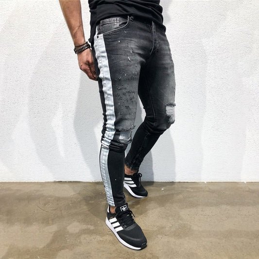 Men's Fashion Stretchy Ripped Skinny Jeans Destroyed Denim Pants 2019 Mens Casual Elastic Waist Pencil Pants