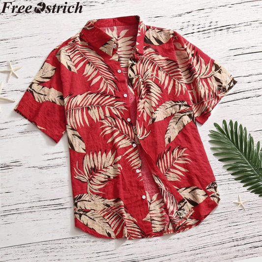 Hawaiian style Men's short Sleeve Print Shirt Vacation Plus Size Casual Stand Collar Button Loose Shirt Apparel Comfort Tops