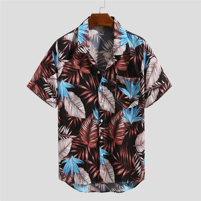 Casual Men's shirt Summer Hawaiian Printed Short sleeve shirt Casual Loose Beachwear Buttons Male Blouse Tops Camisas hombre