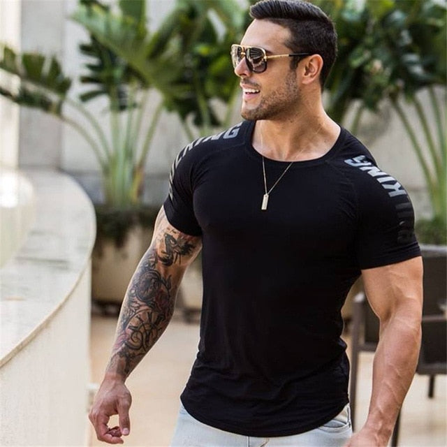 Mens Compression T-shirt Jogger Sporting Skinny Tee Shirt Male Gyms Fitness Bodybuilding Workout Black Tops Quick dry Clothing