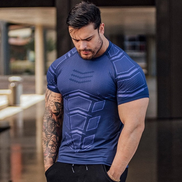 Mens Compression T-shirt Jogger Sporting Skinny Tee Shirt Male Gyms Fitness Bodybuilding Workout Black Tops Quick dry Clothing