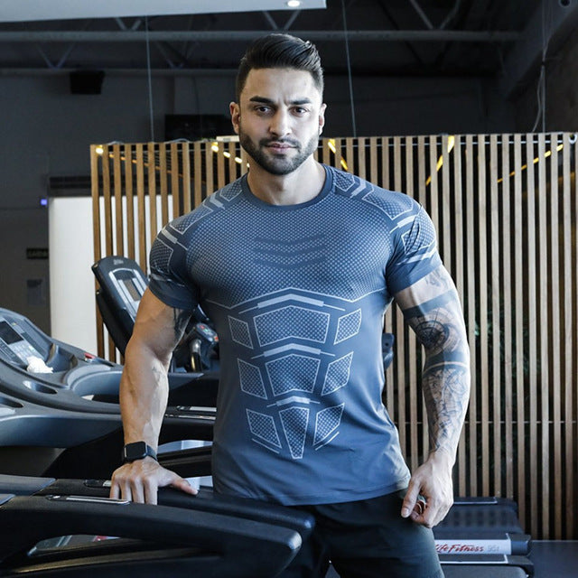 Mens Compression T-shirt Jogger Sporting Skinny Tee Shirt Male Gyms Fitness Bodybuilding Workout Black Tops Quick dry Clothing