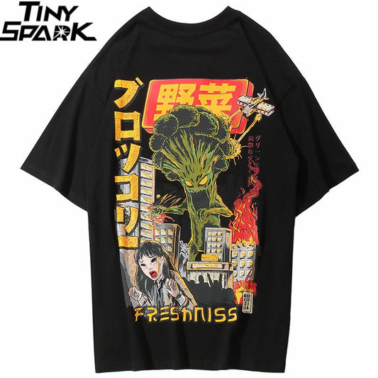 2019 Men Hip Hop T Shirt Japanese Harajuku Cartoon Monster T-Shirt Streetwear Summer Tops Tees Cotton Tshirt Oversized HipHop