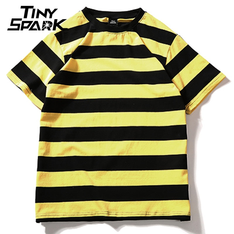 Yellow Black Red White Striped T-Shirt Cotton Vintage Hip Hop Harajuku Tops Tee Men Women Striped Tshirt Streetwear Short Sleeve