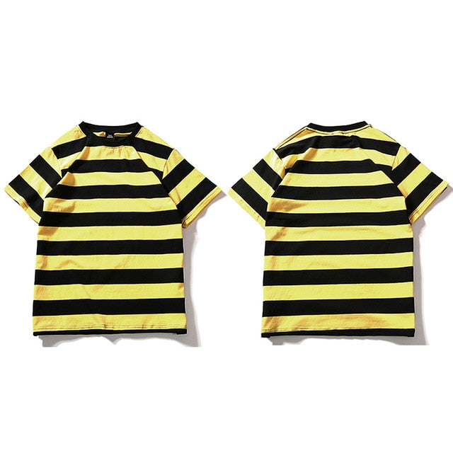 Yellow Black Red White Striped T-Shirt Cotton Vintage Hip Hop Harajuku Tops Tee Men Women Striped Tshirt Streetwear Short Sleeve