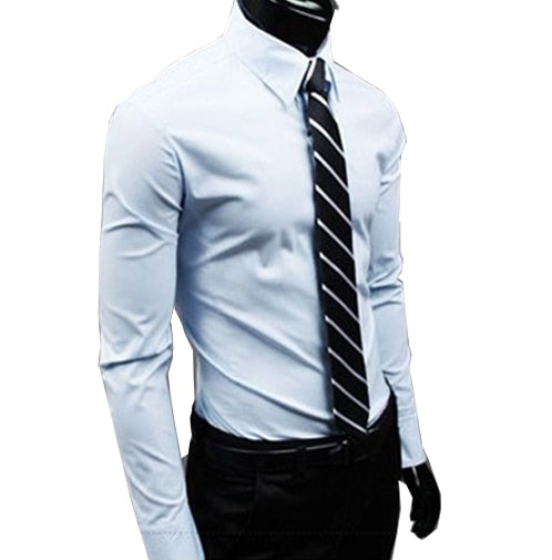 New Men Dress Shirt Turn-Down Collar Unique Neckline Fashion Solid Color Slim Fit Long Sleeve  Man Shirt