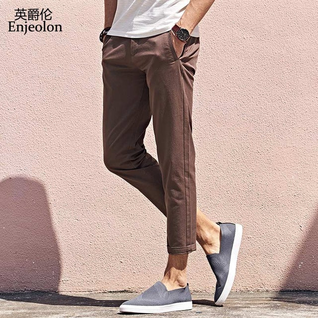 Enjeolon Brand Long Trousers Pants Male Pencil Solid Casual Pants Men Top Quality Clothing Male Pants Causal Clothes K6226