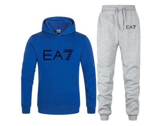 New 2019 Brand Tracksuit Fashion EA7 Men Sportswear Two Piece Sets All Cotton Fleece Thick hoodie+Pants Sporting Suit Male