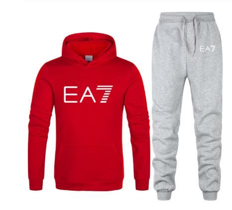 New 2019 Brand Tracksuit Fashion EA7 Men Sportswear Two Piece Sets All Cotton Fleece Thick hoodie+Pants Sporting Suit Male