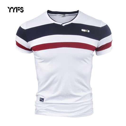 YYFS Men Short Sleeve T Shirts for Man 2018 New Summer 100% Pure Cotton Vintage Patchwork Tees V neck Cotton tshirt Homme M-4XL