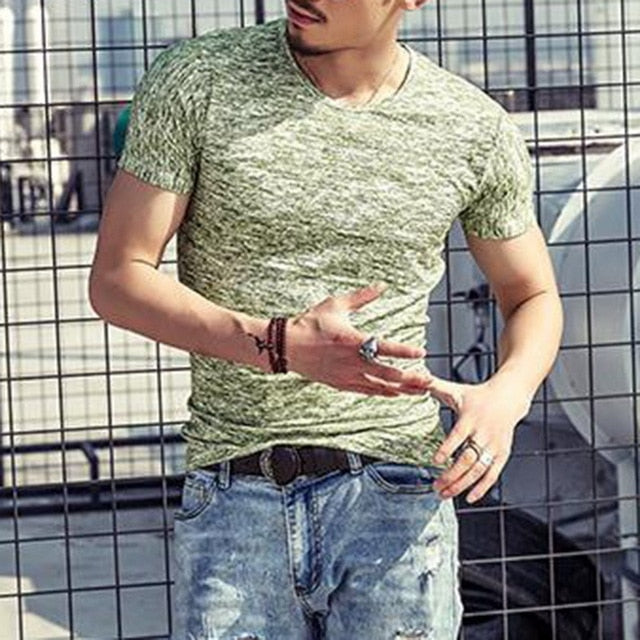 2019 Autumn Slim Streetwear  V neck T Shirt Men Casual Fitness Tops&Tees Vintage Blue Long Sleeve Pullover shirt Homme Plus Size